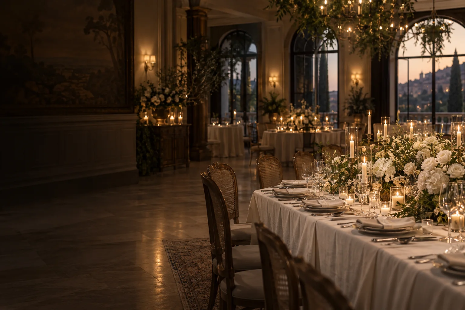 Restaurant elegant pregătit pentru o nuntă